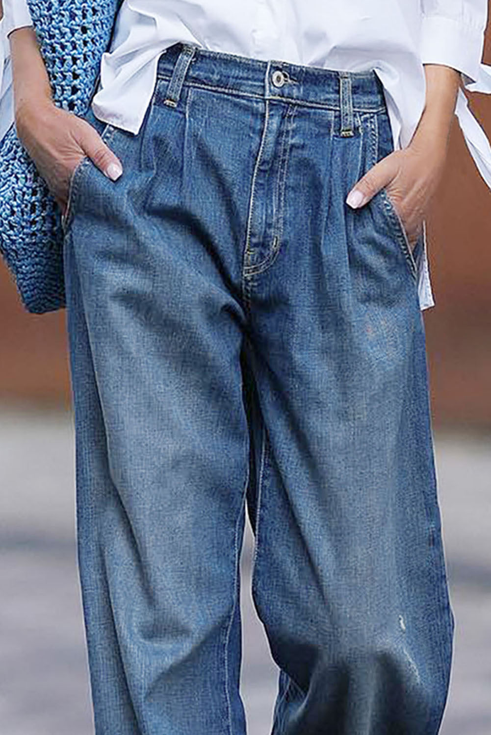 Blue Slouchy Wide Leg Jeans