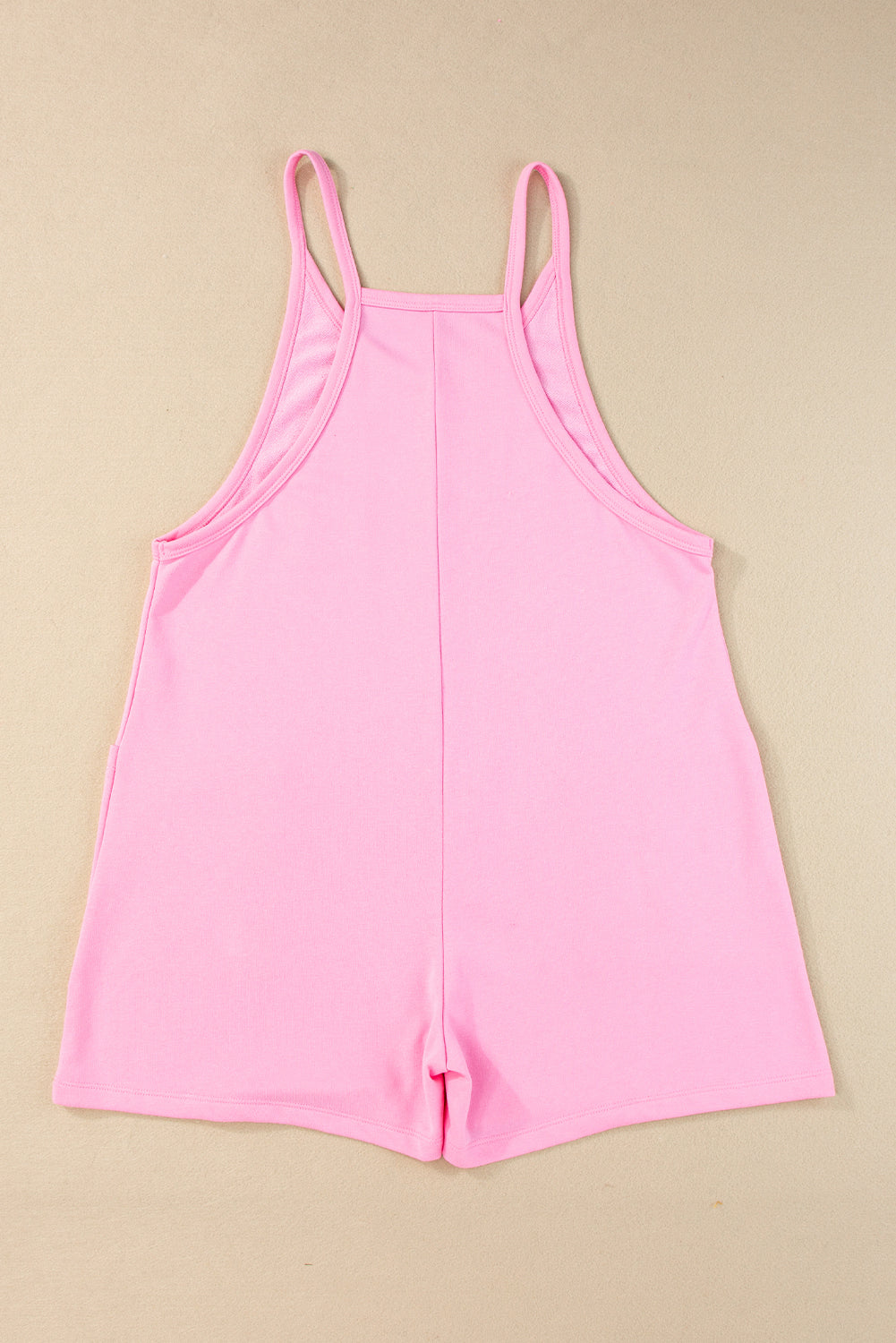 Pink Sleeveless Pocketed V Neck Jersey Romper