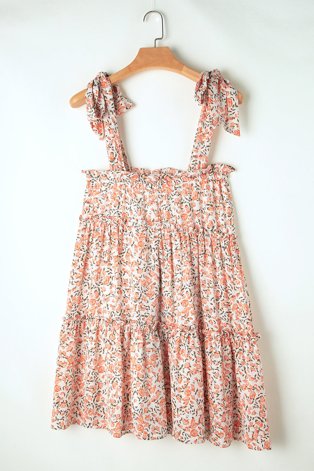 Orange Floral Knotted Straps Tiered Babydoll Dress