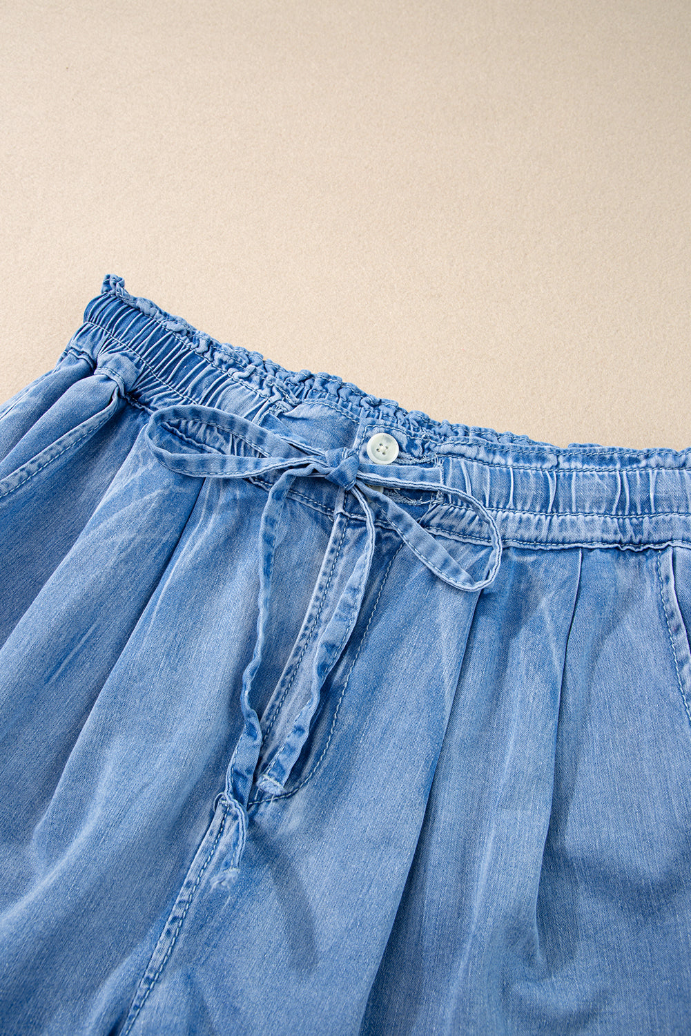 Beau Blue Casual Chambray Drawstring Shorts